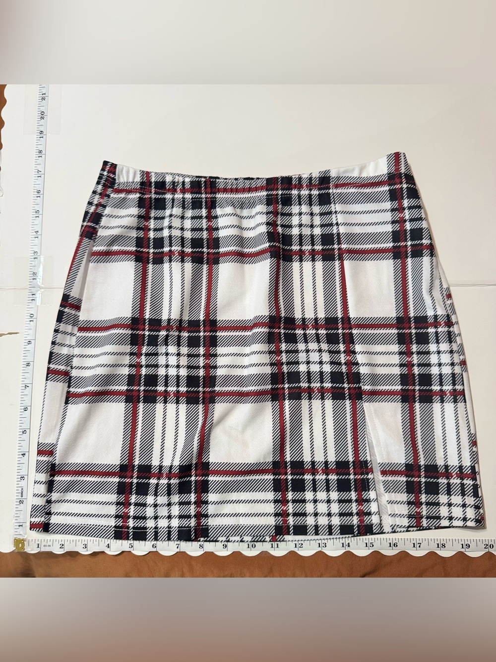 SHEIN White Plaid Mini Skirt with Black & Red Checks